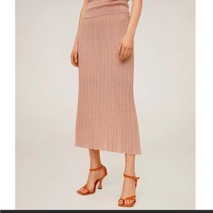 Mango pink knit pleated midi skirt